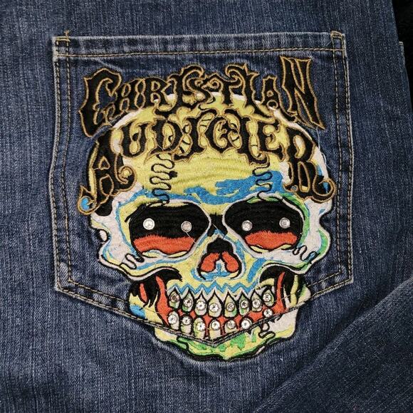 Vintage Christian Audigier Denim Jeans Mens Size 42 Embroidered Ed Hardy Y2K 90s